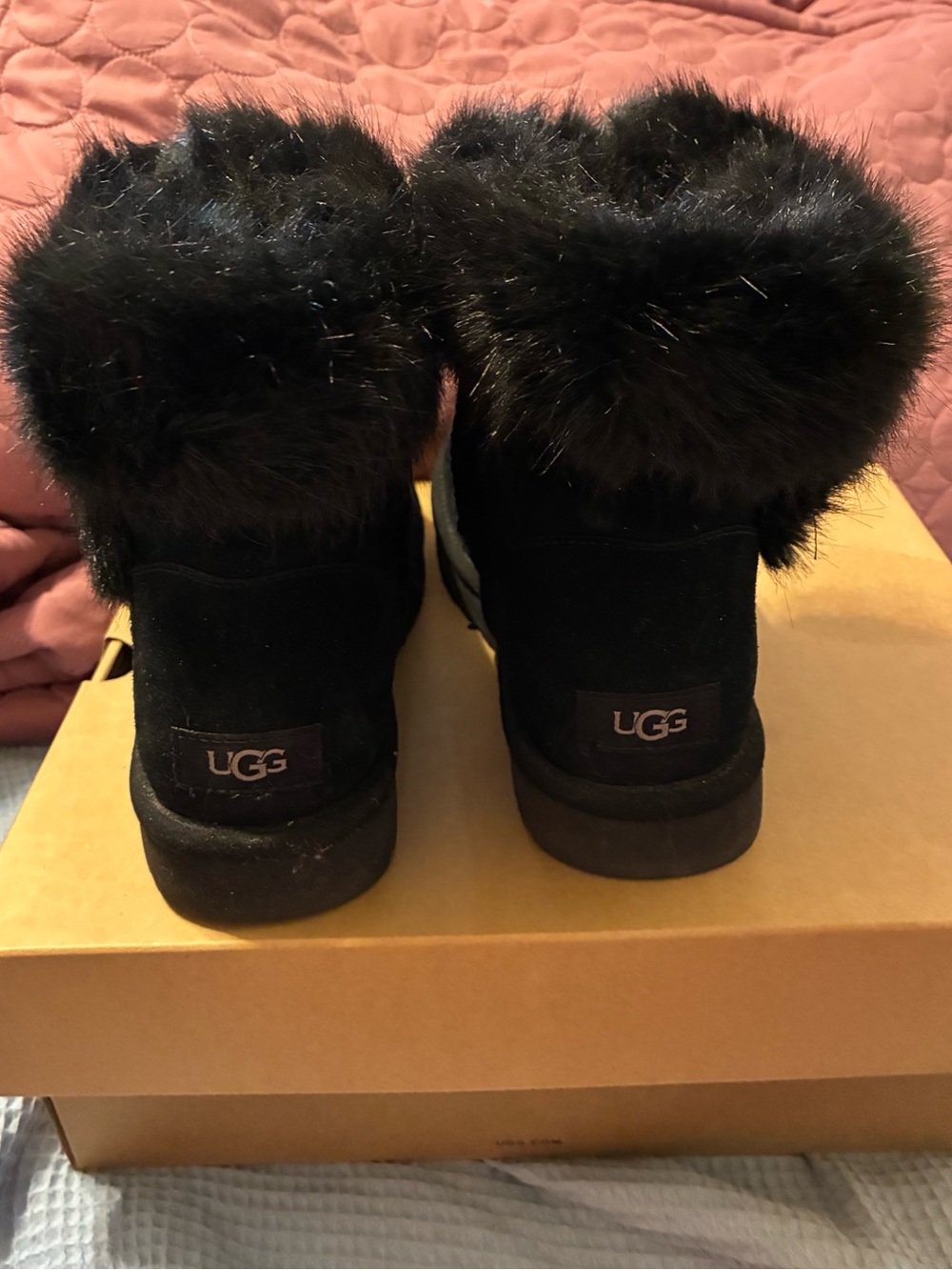 UGG Black Faux Fur Cuff Suede Winter Boots like new - Picture 2 of 5